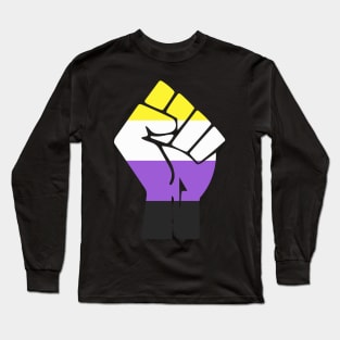 Black Lives Matter Fist LGBT Non-Binary Flag Long Sleeve T-Shirt